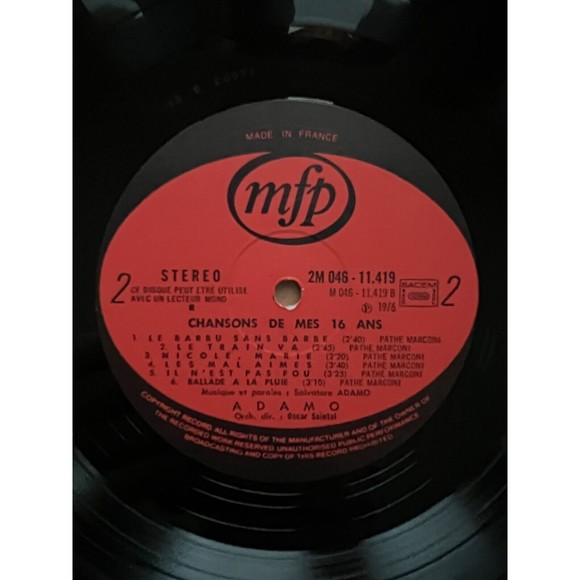 Adamo Chansons De Mes 16 Ans LP 1976 MFP Records Shrink EX Import France - Picture 7 of 7